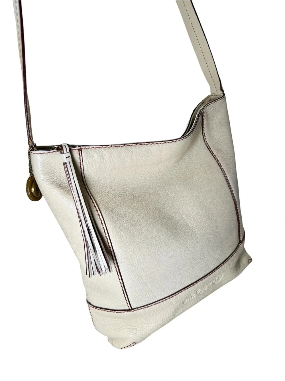 Vintage PINK LABEL The Sak Leather Hobo Shoulder Bag Cream Slouchy Boho Y2K